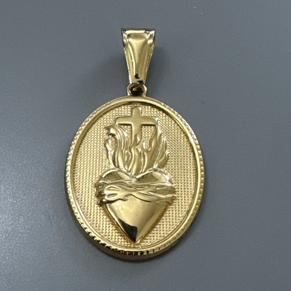 Sacred Heart of Jesus Cross Gold Pendant Stainless Steel 24” Necklace Unisex